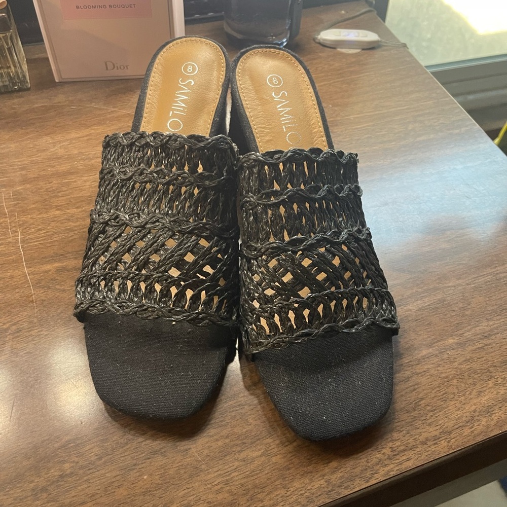 Women's Black Woven Slide s